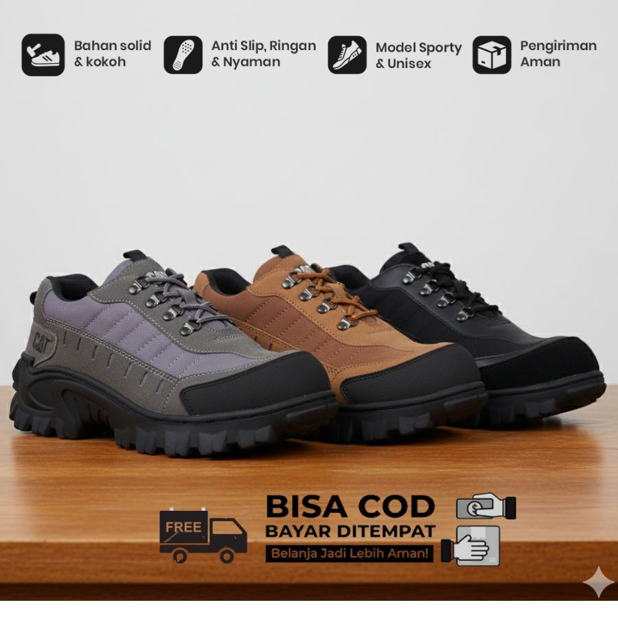 SEPATU SAFETY PENDEK PRIA CATERPILLAR BLDOZR UJUNG BESI ORIGINAL SEPATU SAFETY PROYEK OUTDOOR HIKING