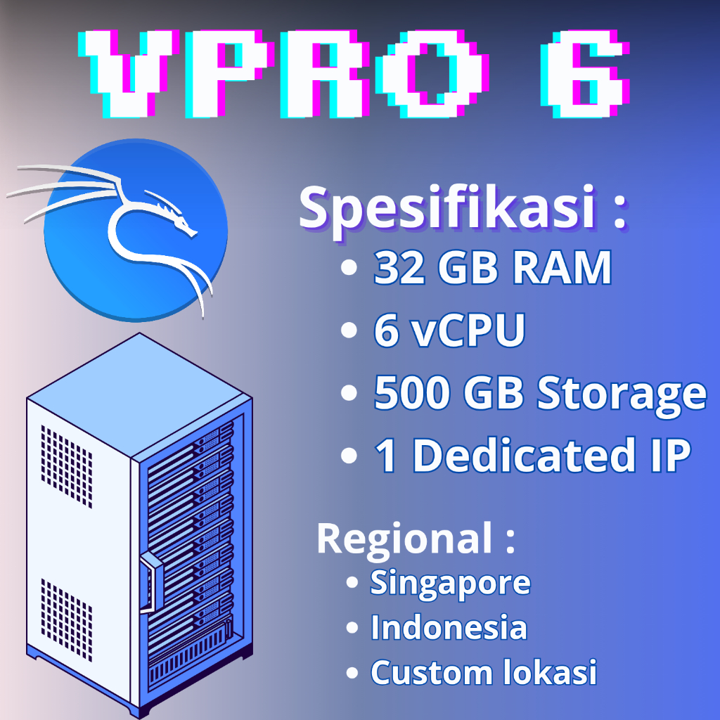 VPS KALI LINUX SPEK GARANG RAM 32 GB, 6 VCPU, 500GB STORAGE