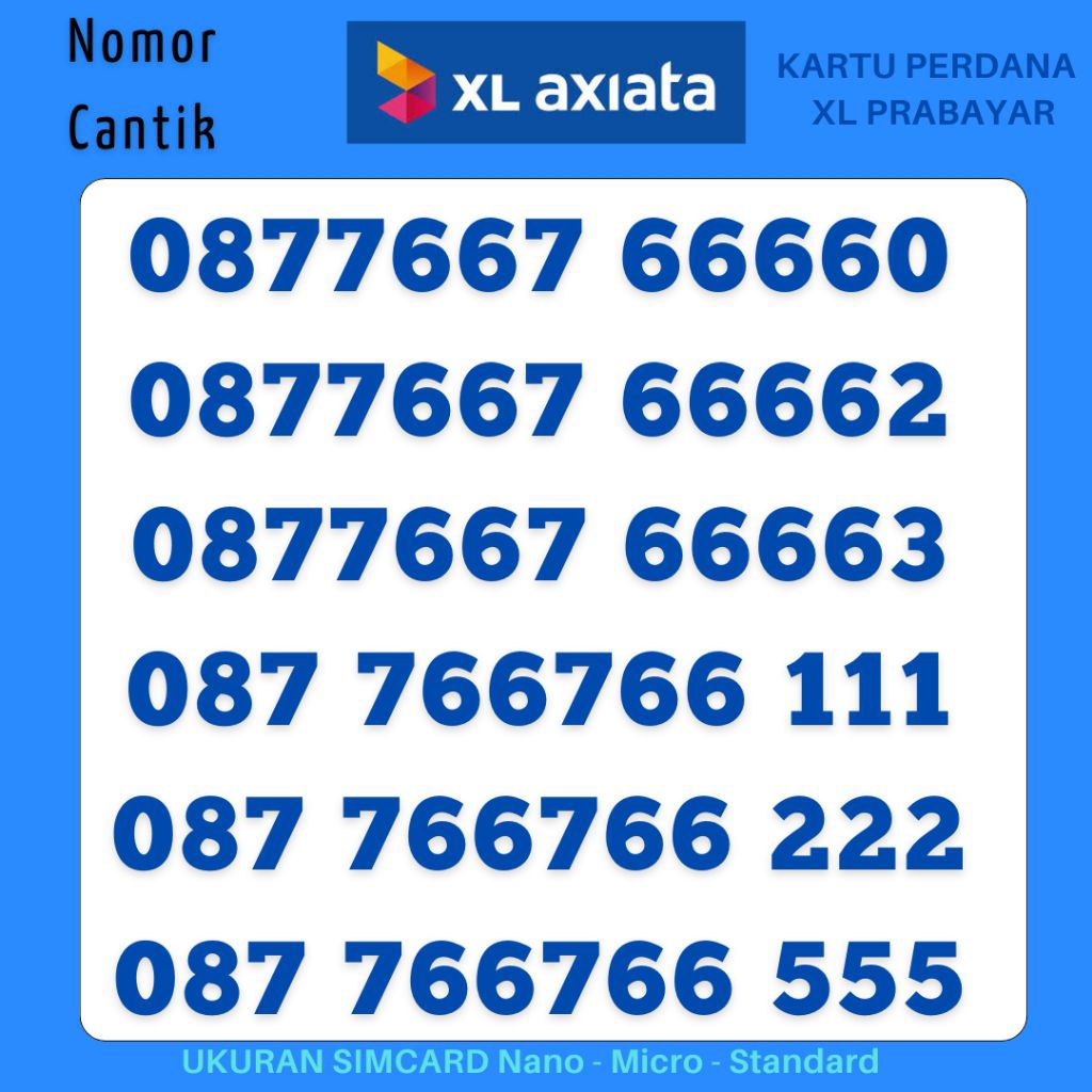 NOMOR CANTIK XL 7667 6666x SUPPORT 4G&5G KARTU PERDANA XL AXIS AXIATA NOCAN SUPER CANTIK KARTU PERDA