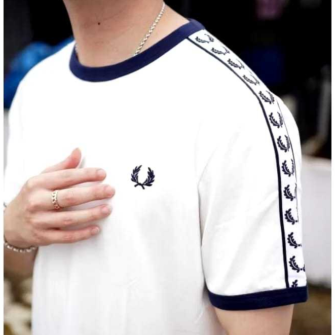 original dan 100% real fict kaos pria import tapped lengan fred perry warna putih premium