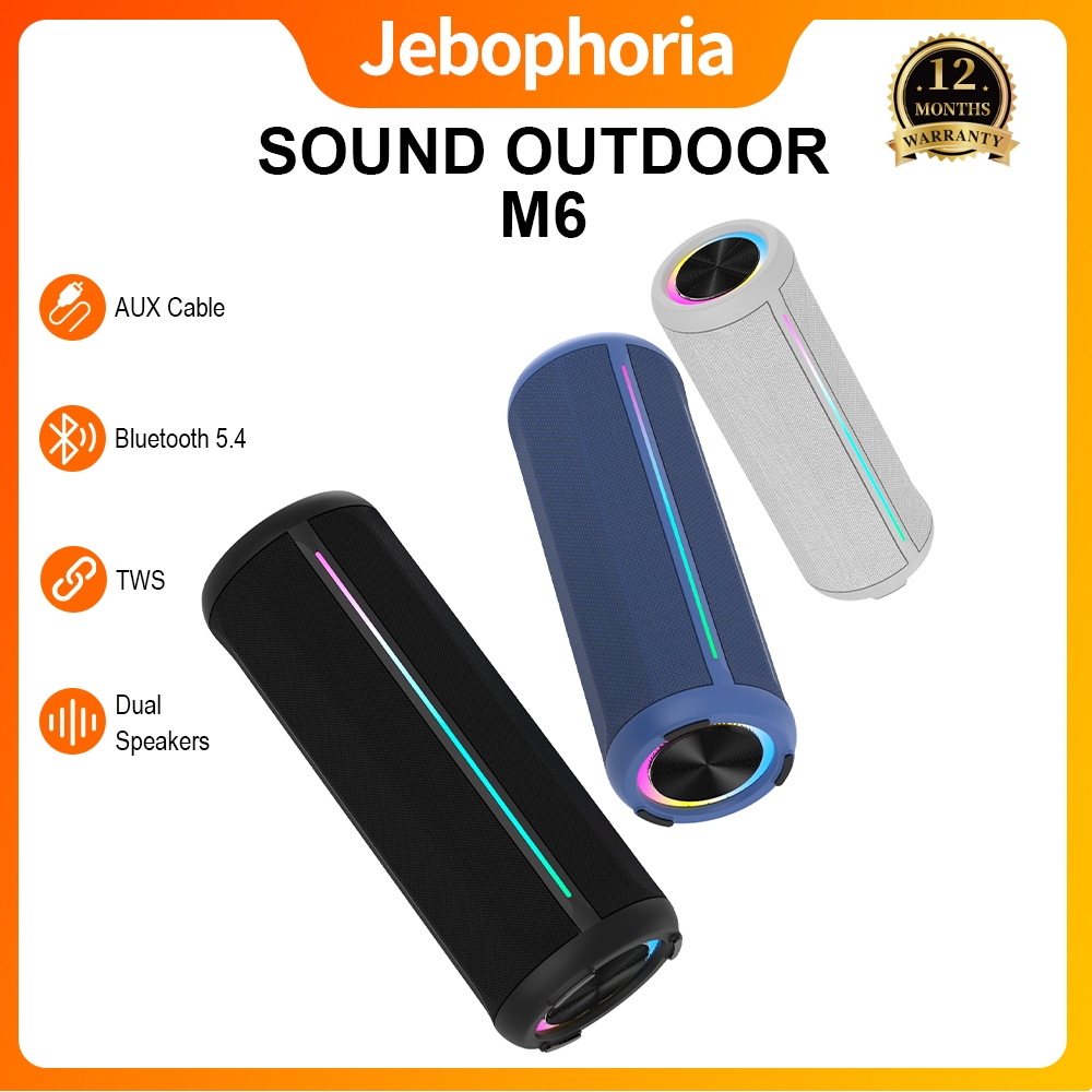 Jebophoria M6 Speaker Bluetooth waktu pemutaran 17 jam pencahayaan RGB Bluetooth 5.4 TWS tahan air