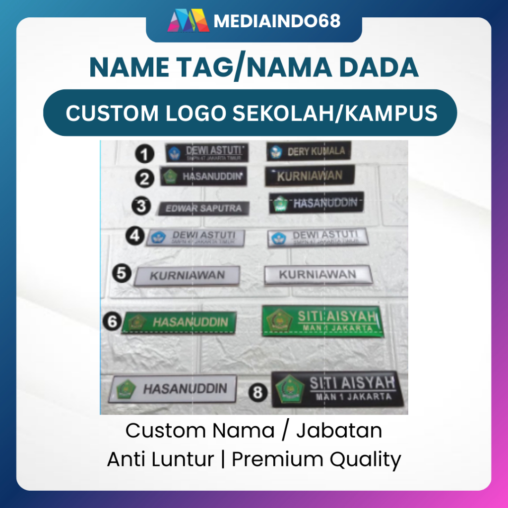 Papan Nama/Name Tag/Nama Dada Sekolah/Mahasiswa Kampus - Proses Cepat