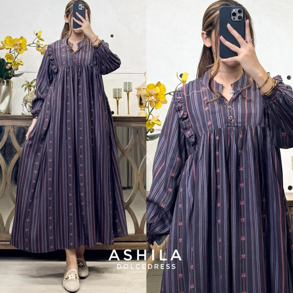 Daster Arab Dolce ASHILA Midi Dress Rayon Motif Busui Bumil Nyaman