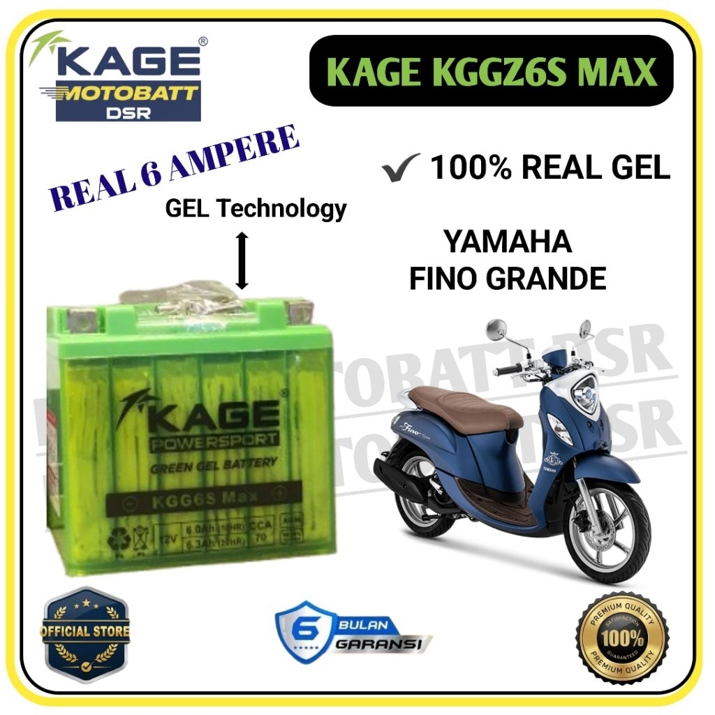 KAGE KGG6S Aki Motor Siap Pakai Aki Motor Yamaha Fino Grande ( Garansi 6 Bulan )