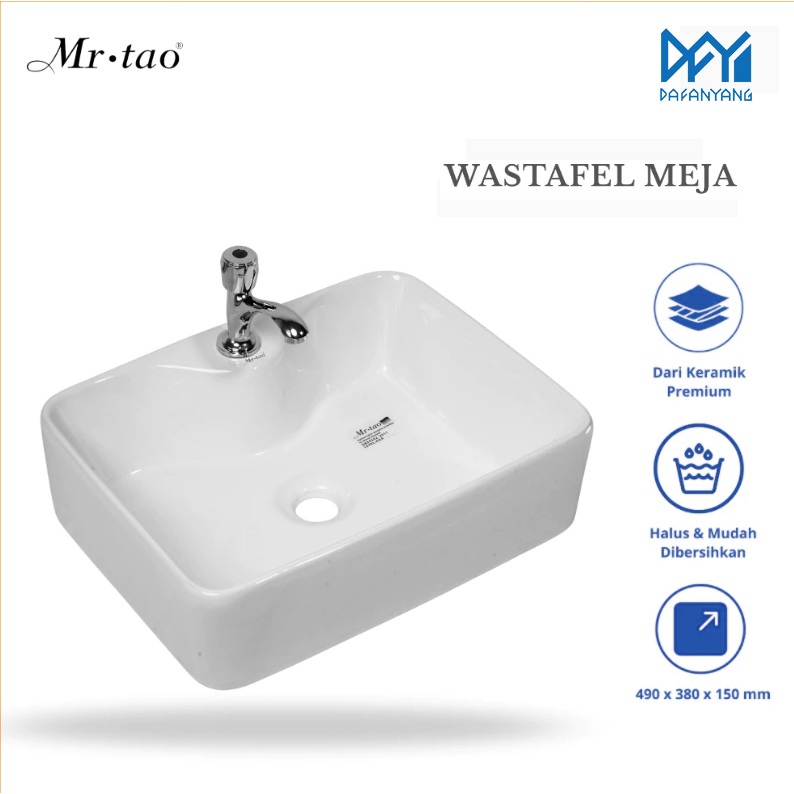 Wastafel Meja Modern Mr.Tao Vessel Sink Kotak Keramik Putih Minimalis Premium Kamar Mandi FREE Afur 