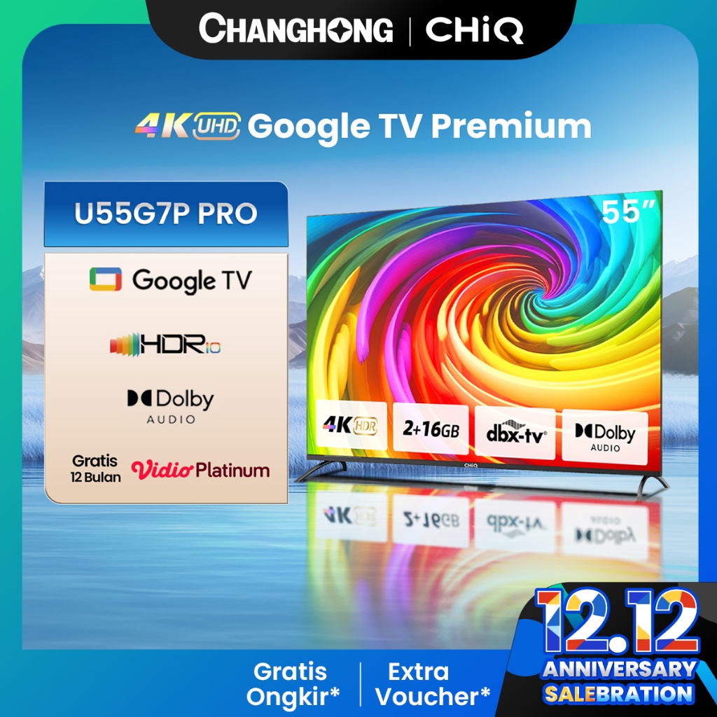 Google TV Changhong CHiQ 55 inch Smart TV 4K UHD-HDR10+DBX Dolby Audio Google Assistant Netflix Yout