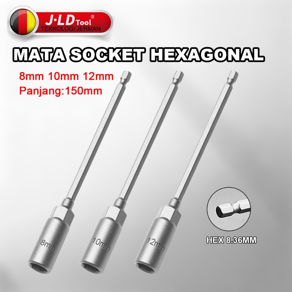 COD  JLD Adapter Soket Kunci Pas Extension CRV Mata Obeng Hex 1/4‘’ (8MM 10MM 12MM)