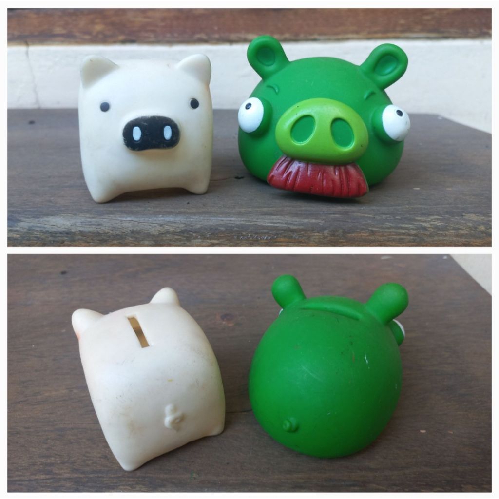 Coin bank celengan set dapat 2figure : Angry Birds Enemy Pig + Celengan Pig white minimalis