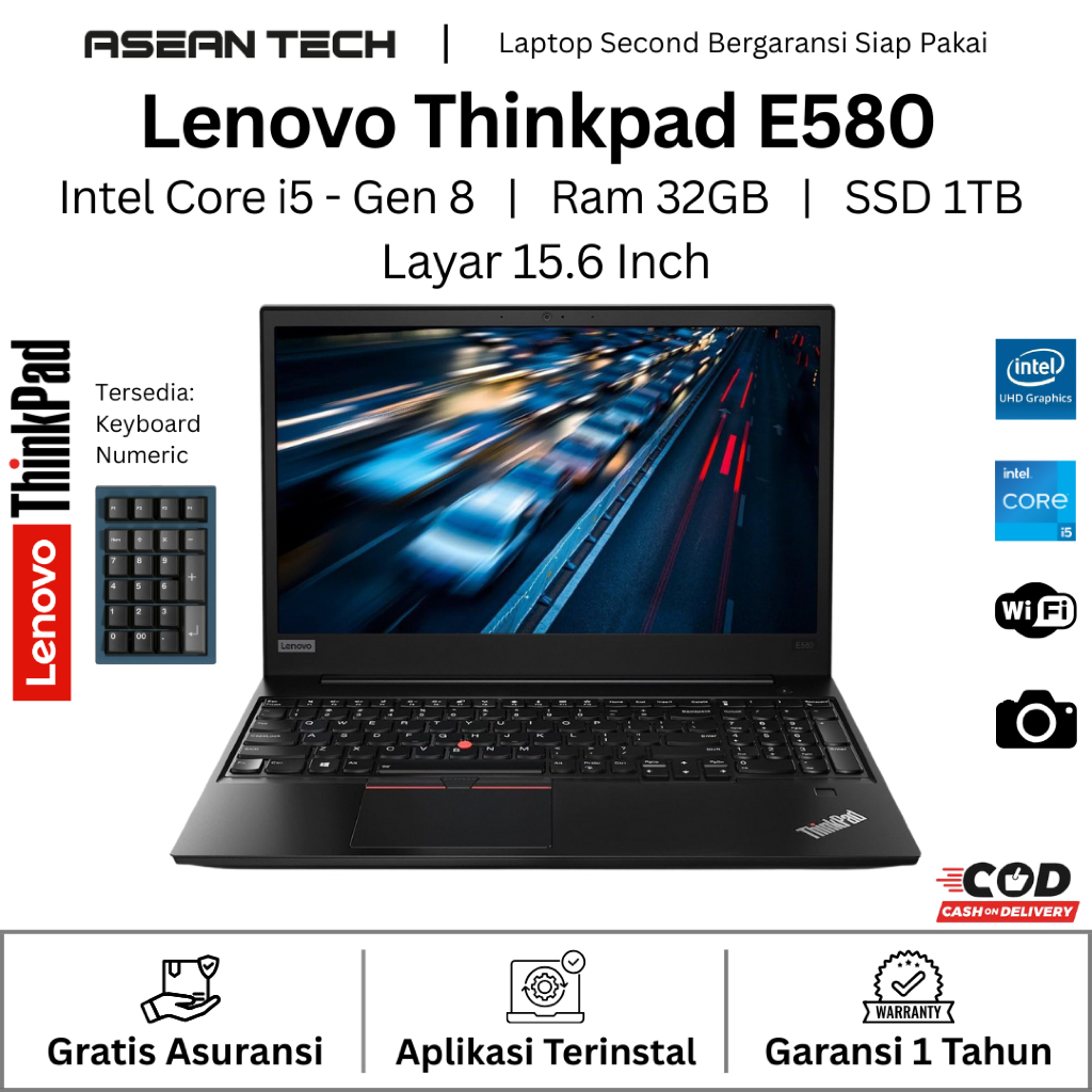 Lenovo Thinkpad L580 Core i5 Gen 8 16GB SSD 1TB - Laptop Bekas Original Bergaransi 15 inch | NumLock