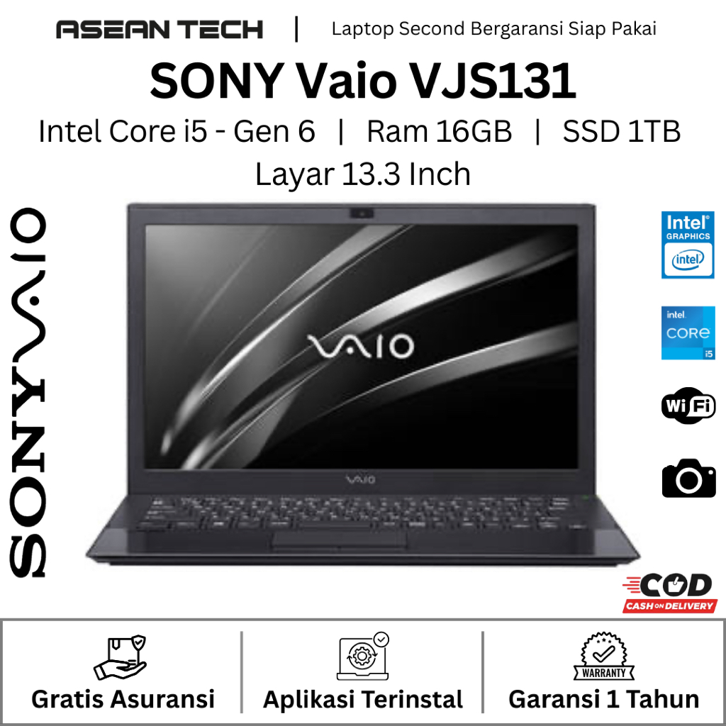 Laptop Sony Vaio VJS131 VJPJ11 Core i5 Gen 8 RAM 8GB SSD 1TB - Second Slim Bergaransi