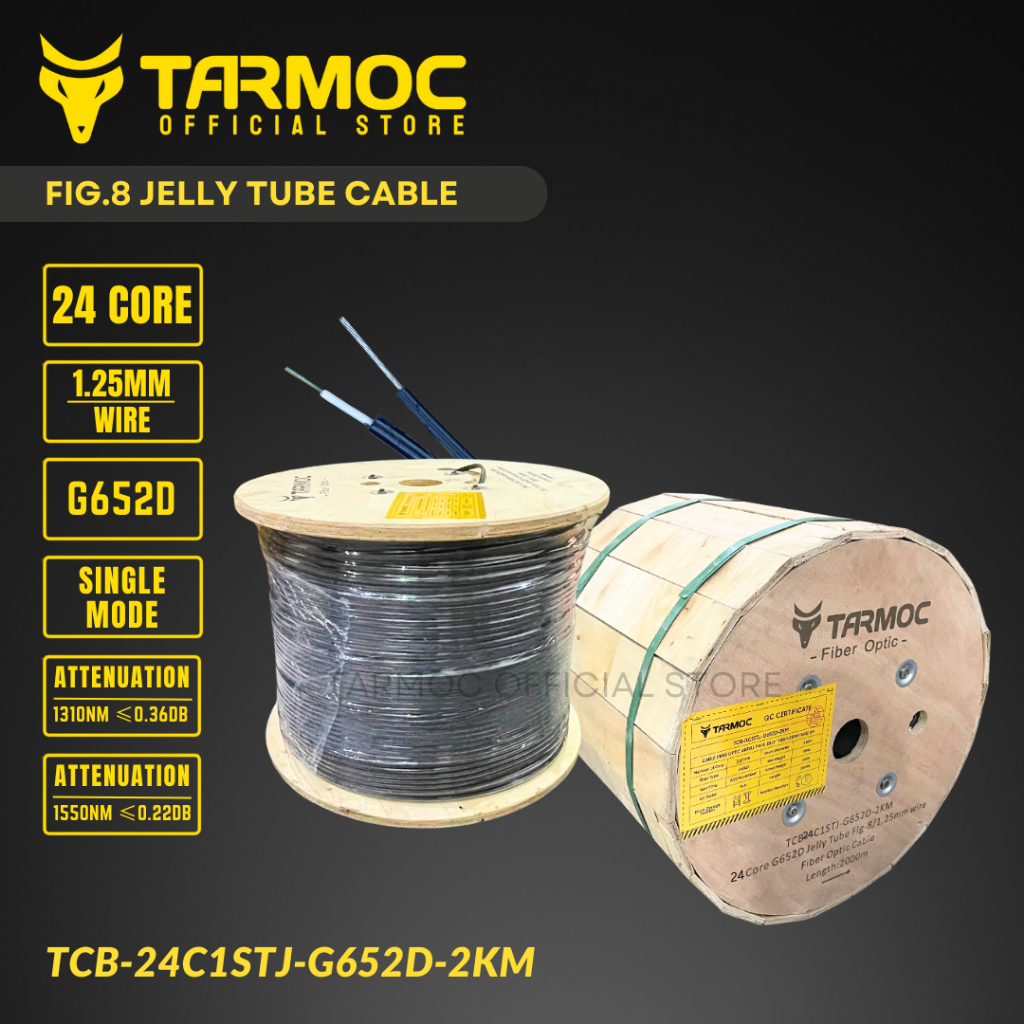 Tarmoc TCB-24C1STJ-G652D-2KM | Fiber Optic Cable G652D Fig-8 Jelly Tube 24 Core 2000m  Kabel FO 24C 