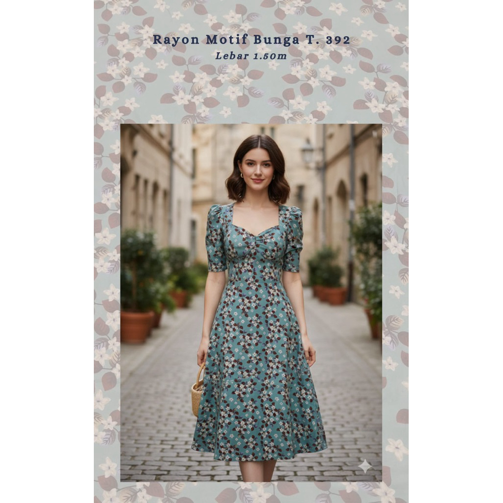 Rayon Motif Bunga Daun//T392//Lebar 1.50m//Bahan Gamis,Tunik,Blouse,dll
