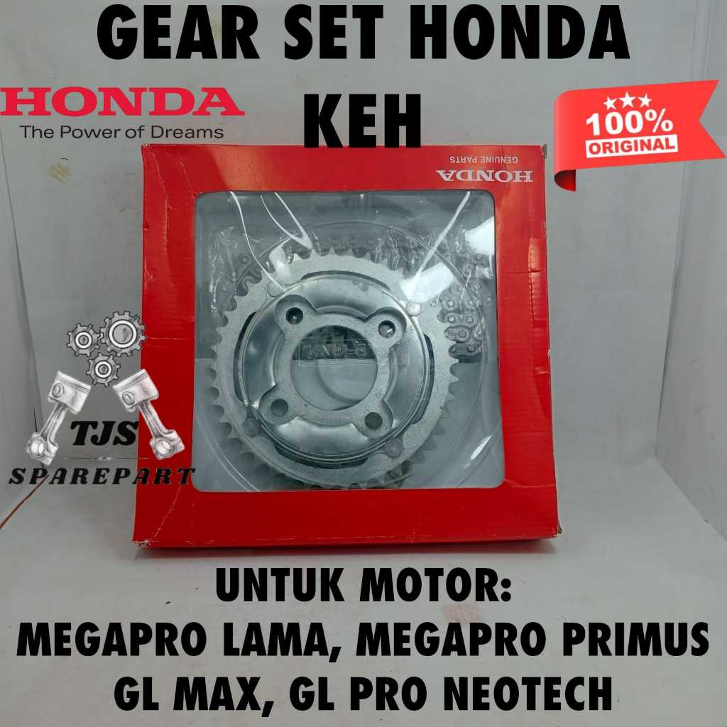 ASLI GEAR SET+RANTAI KODE-KEH ORI HONDA MEGAPRO LAMA-PRIMUS-GL-MAX-PRO NEOTECH KUALITAS ASLI PRESISI