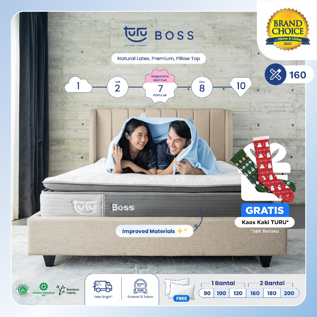 Turu - Kasur Pocket Spring Bed TURU BOSS ukuran 160x200 (Queen Size) Free Bantal