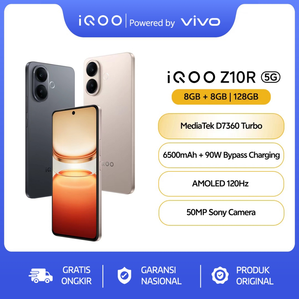 iQOO Z10R, MediaTek Dimensity 7360-Turbo, 6500mAh 90W Bypass Charging, 120Hz AMOLED 3000nit, 50MP So