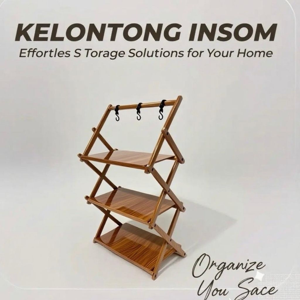 Rak lipat penyimpanan camping piknik rak lipat kayu 3 dan 4 lapisan portable