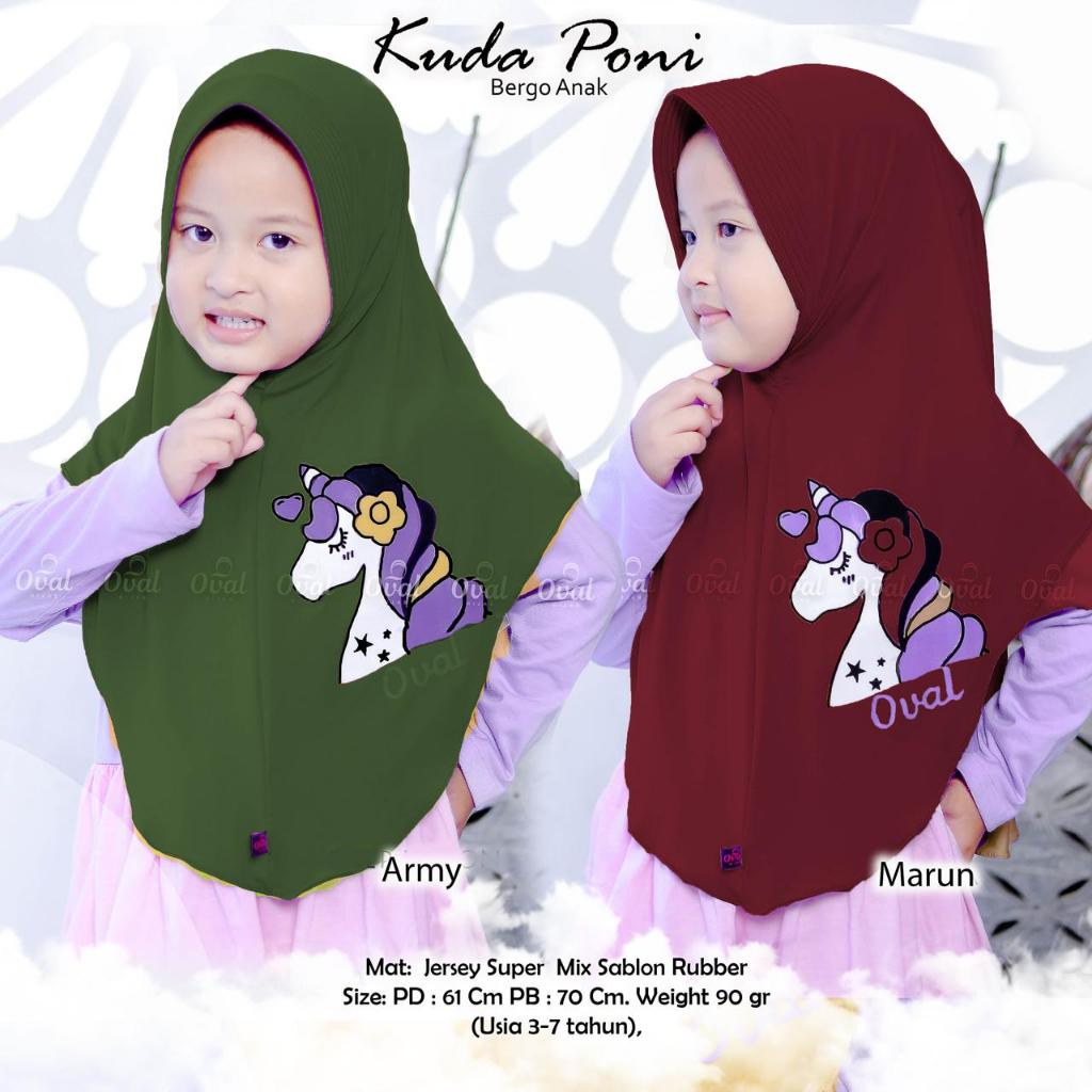 Jilbab Bergo Jersey Anak Original Oval Hijab Anak Sablon Kuda Poni Jilbab Anak Lucu Kuda Poni