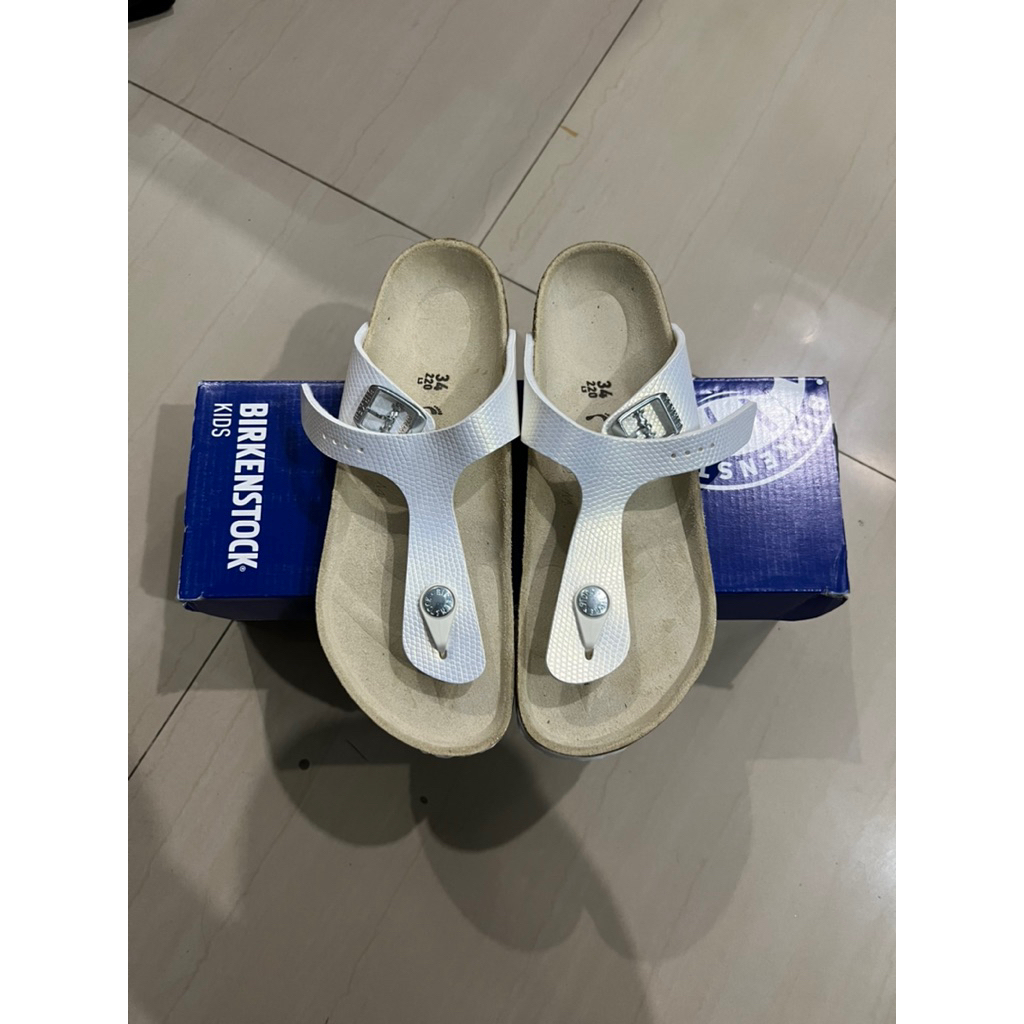 Birkenstock Gizeh Kids Shiny Lizard White 100% Original