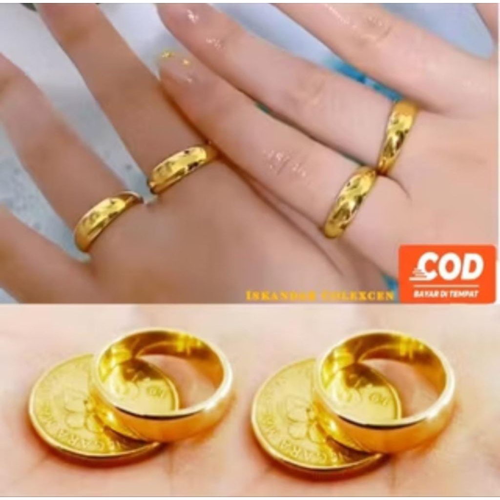 KOIN ASLI Viral Cincin KOIN LOGAM Motif POLOS Tahan Karat Tidak Luntur Lapis Emas Perhiasan Unik