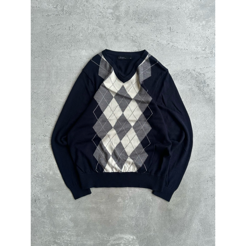 J. Polack knitwear vintage argyle pattern grandpa sweater v neck old money fashion jumpers streetwea