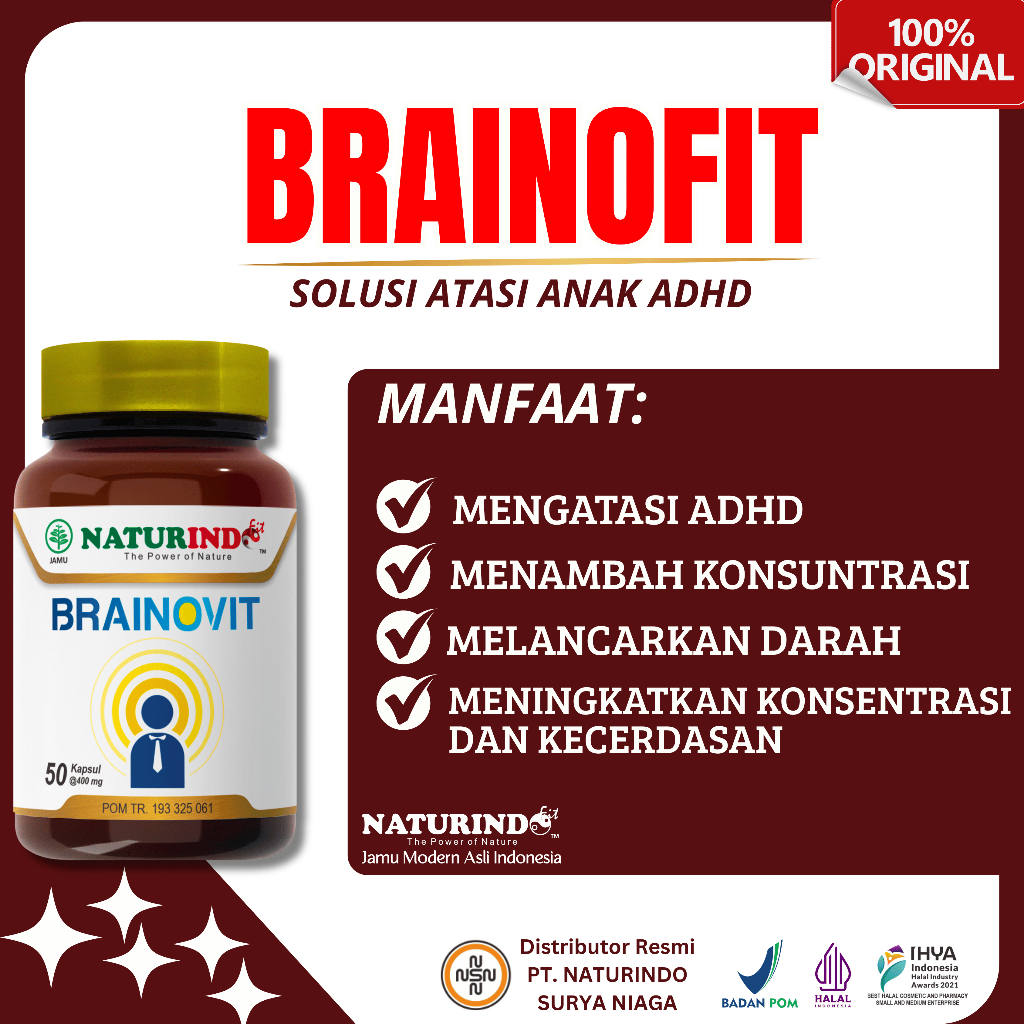 BRAINOVIT - NATURINDO Vitamin ADHD Anak Hiperaktif Nutrisi Daya Ingat dan Kecerdasan Otak Anak