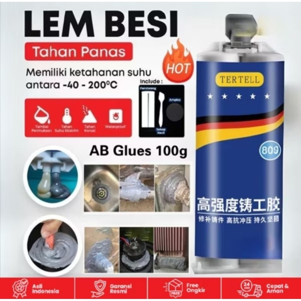 Lem Besi AB TERTELL 100ML Tahan Panas Industrial Lem Perekat Besi Kekuatan Tinggi Tahan Suhu Tinggi