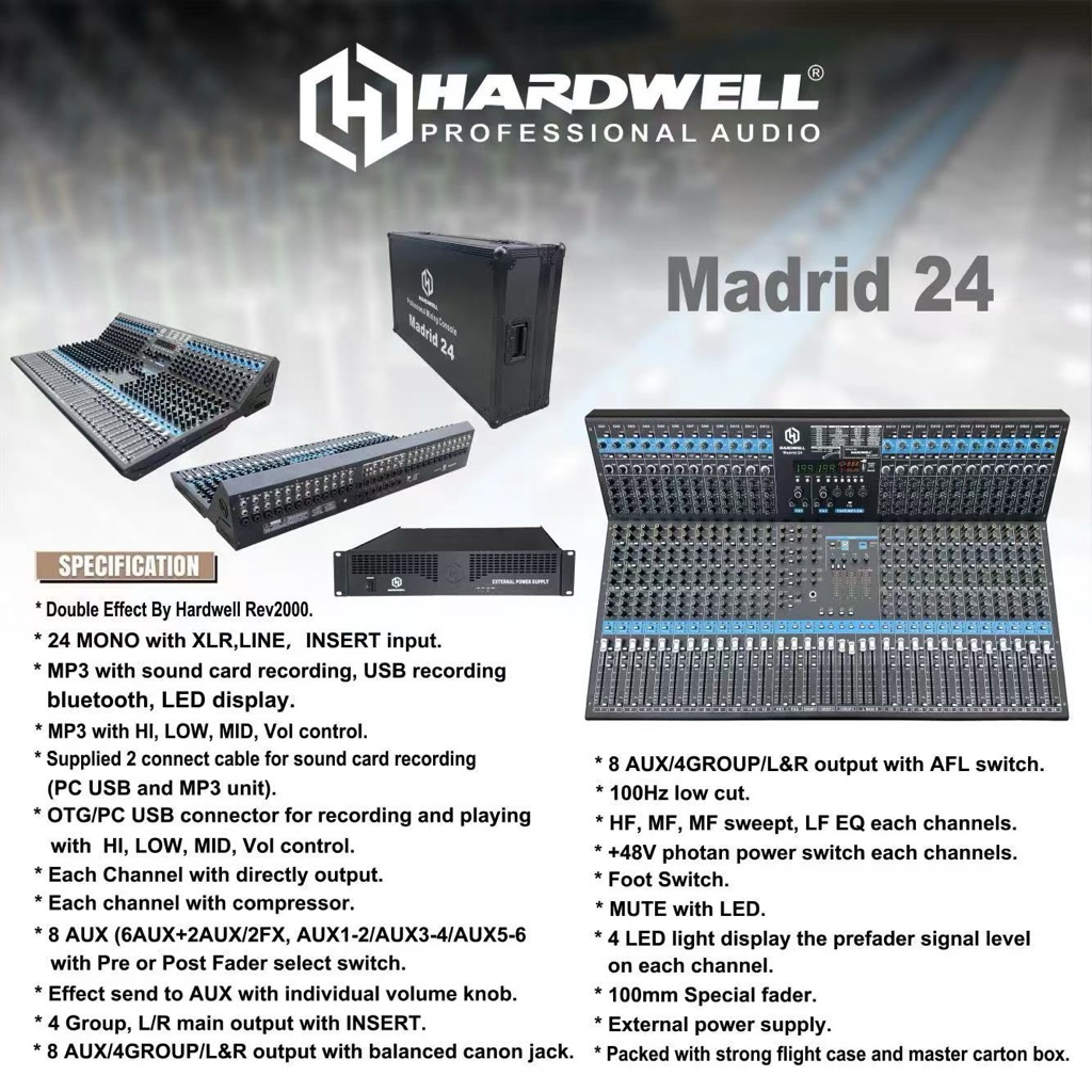 Mixer Hardwell 24 Channel MADRID 24 Original Analog Mixer 24 Channel Hardwell Double Effect 199 DSP
