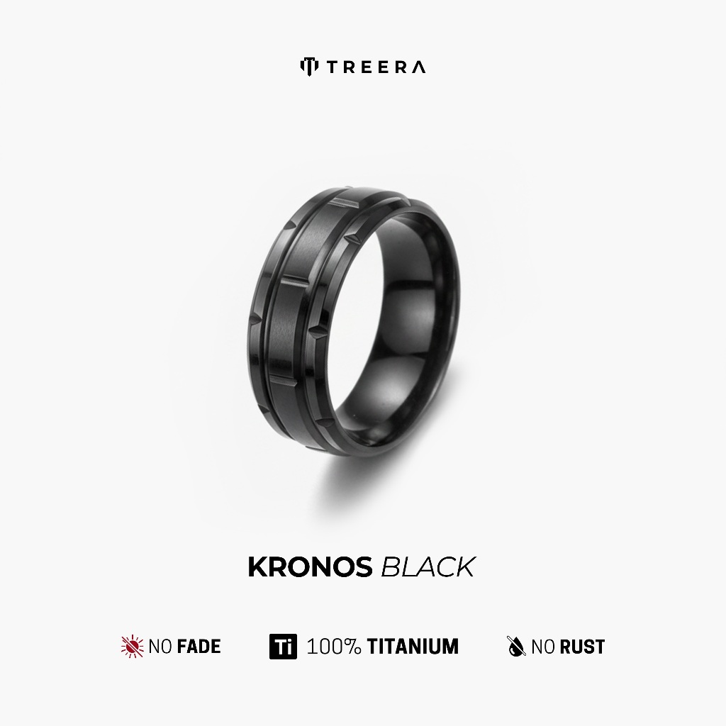 Treera Kronos Cincin Titanium Premium Pria Anti Karat Anti Luntur Black Silver Gold Original