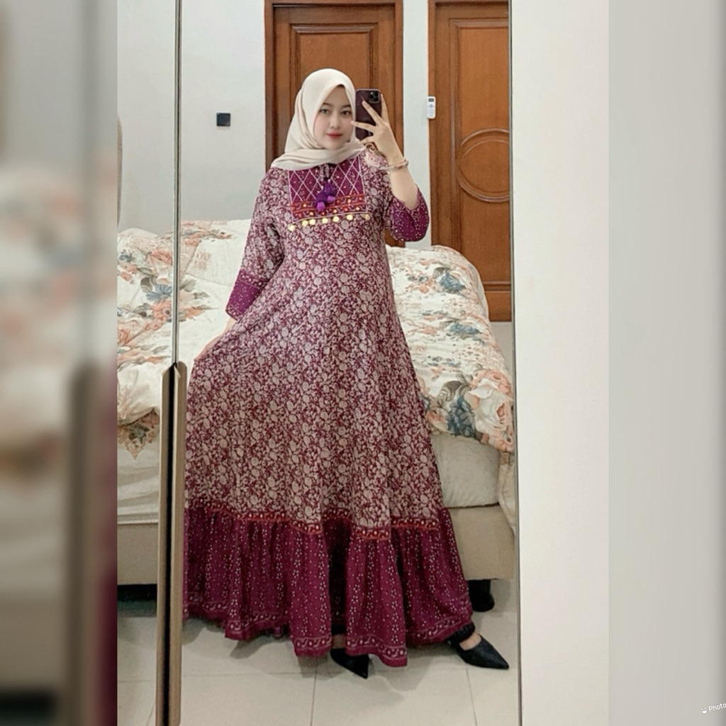 Gamis hindi Elmira Koin Plek Ori Dada Bordir FREE CEPOL random hindi rayon hindi premium Dress wanit