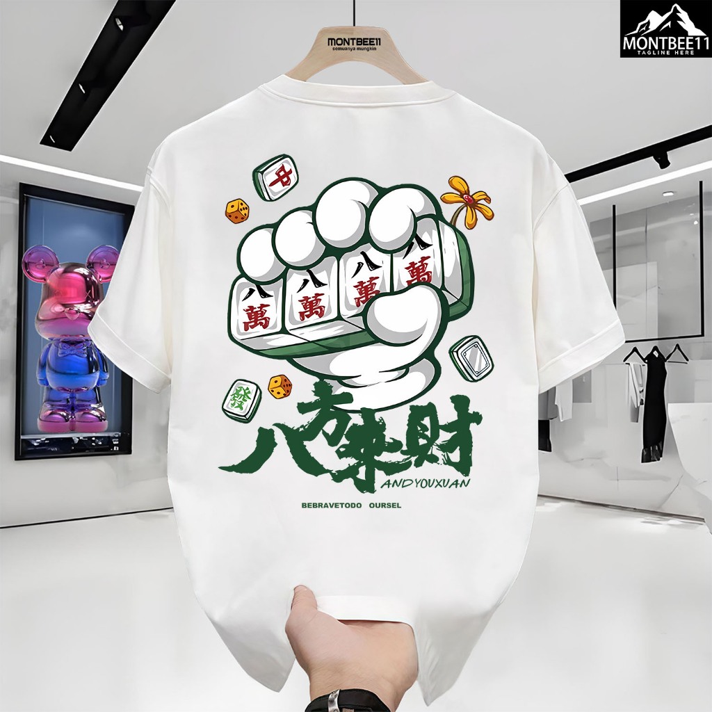 [HOT] Montbee11-Kaos Kebesaran Kelas Berat Kaos Distro Unik Gambar Tangan Mahjong Keren