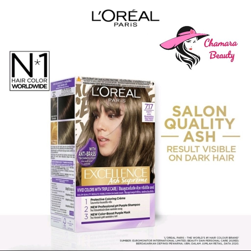L'Oréal Paris Excellence Ash Supreme 7.17 Matt Ash,Hair Color Loreal Matt Ash,Semir Loreal,Cat rambu