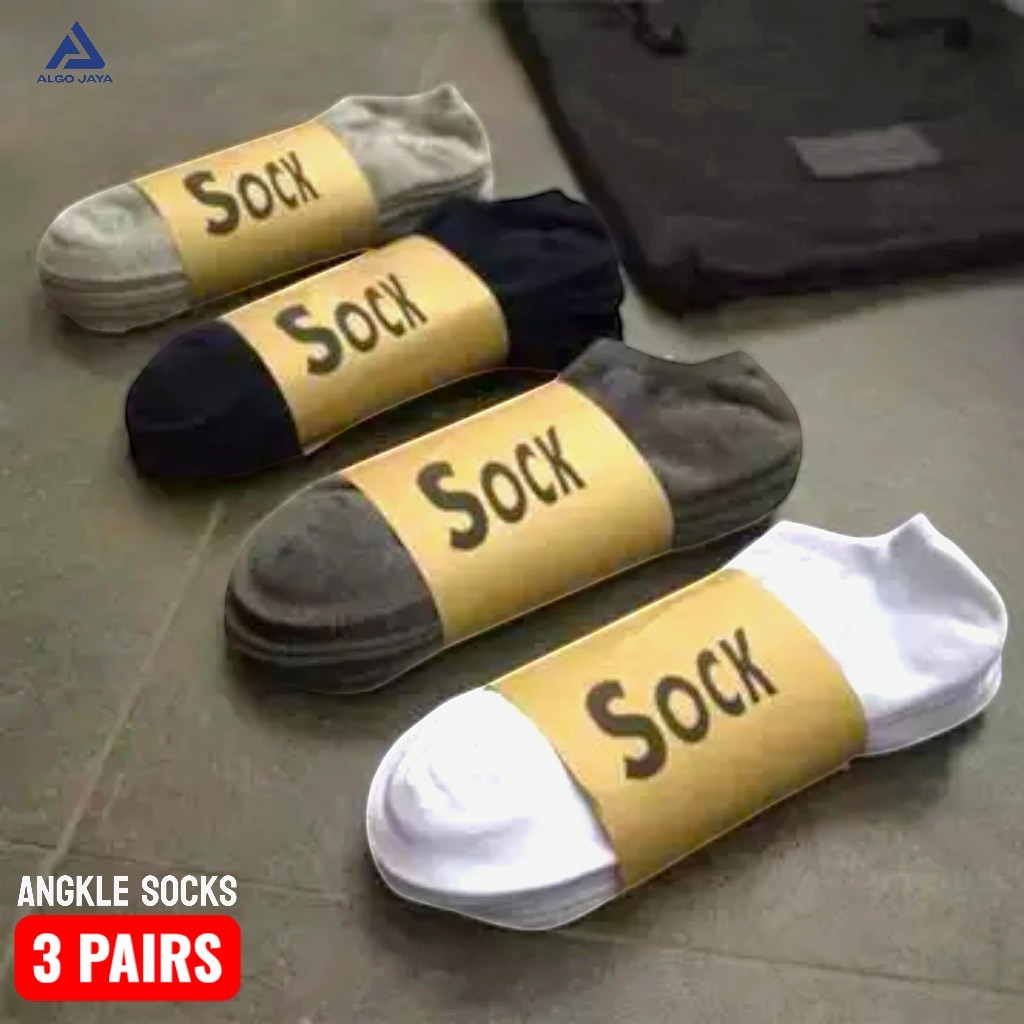 Paket 3 Pasang, Kaos Kaki Pendek Semata Kaki Warna Polos Pria Wanita Dewasa Bahan Katun Lembut