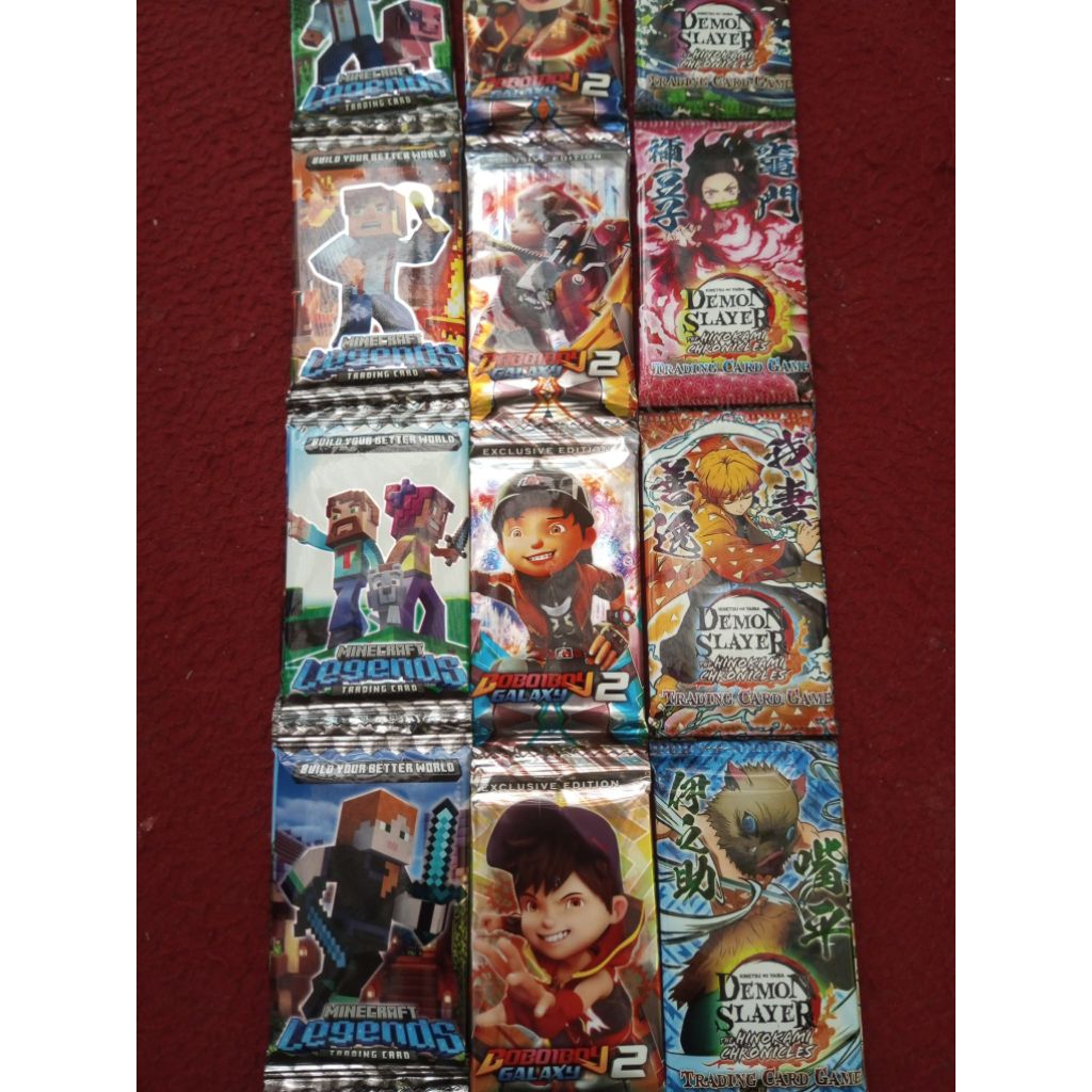 Kartu Trading Card Foil Pokemon/Boboiboy/Minecraft/Demon Slayer/Kwartet kecil seri RANDOM