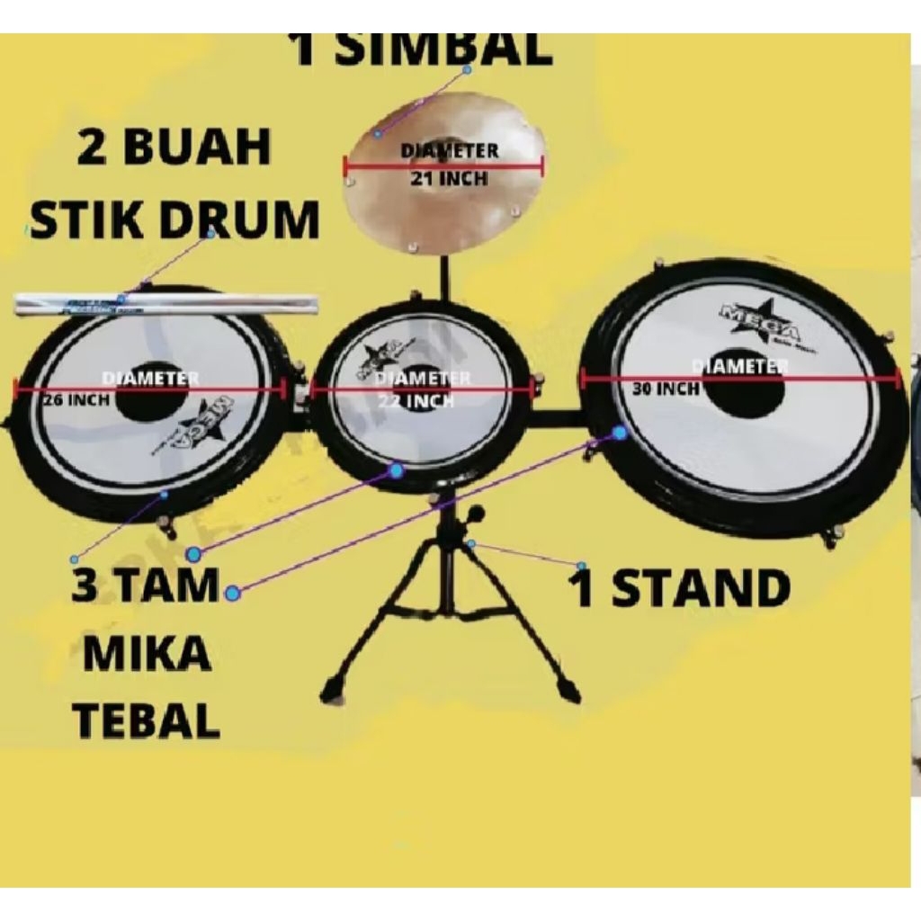 Grosir Tamtam Drum 1 Simbal ( Bonus Stik ) Berkualitas Tamtam Pengamen