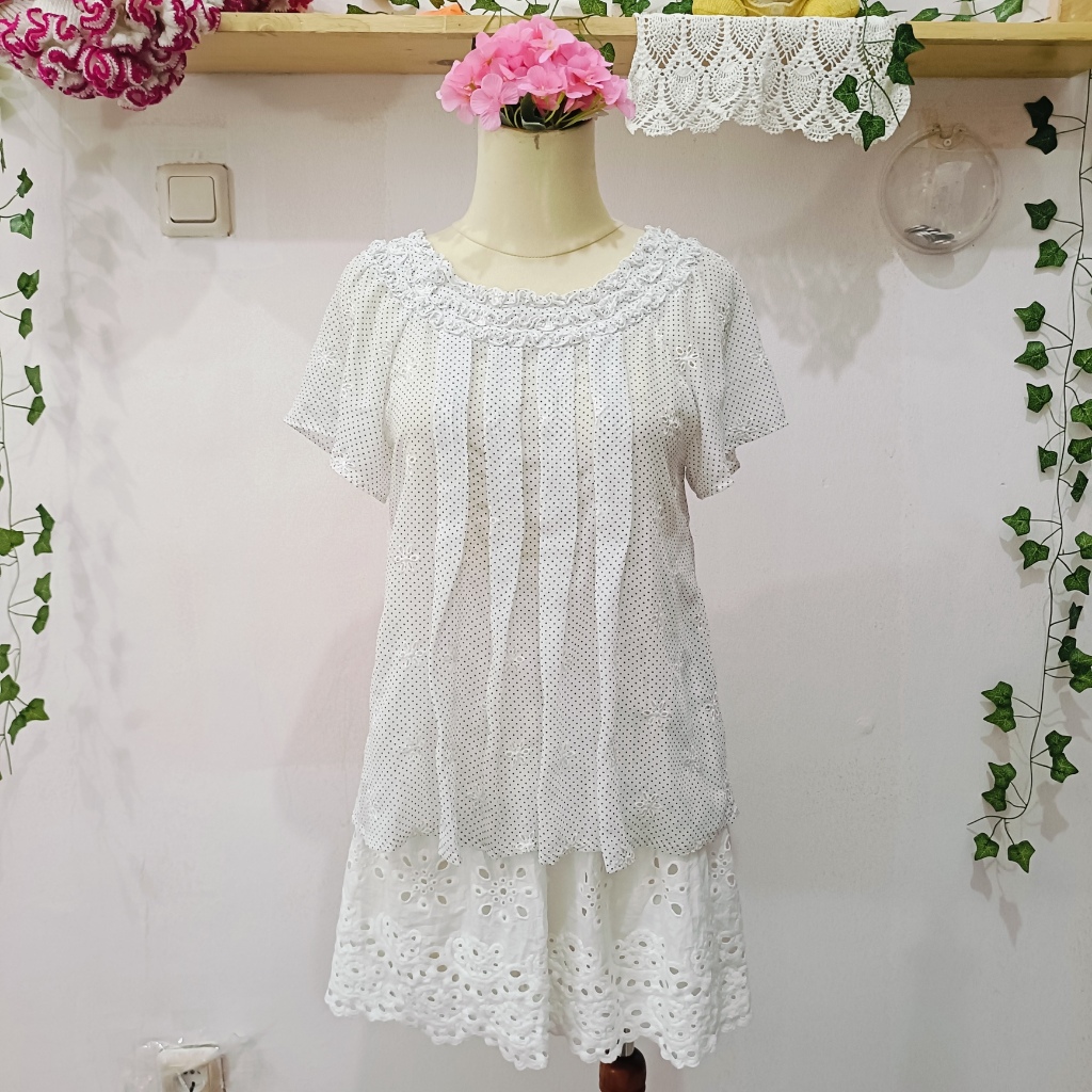 Atelier Canbas Polkadot Chiffon Top — Mori Girl White