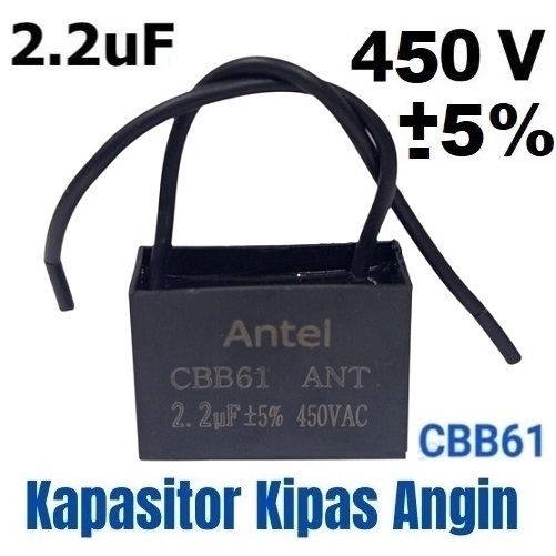 Kapasitor Kipas Angin 2.2/450V AC Kotak Hitam 2,2uF 450V Capacitor 2,2 Mikro 450 Volt