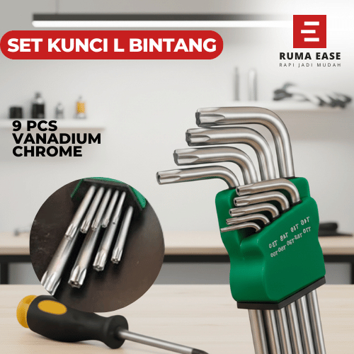 Kunci L Set Lengkap 9 PCS Bahan Vanadium Chrome Kunci L Bintang Kunci L Bintang Set Lengkap Kunci Bi