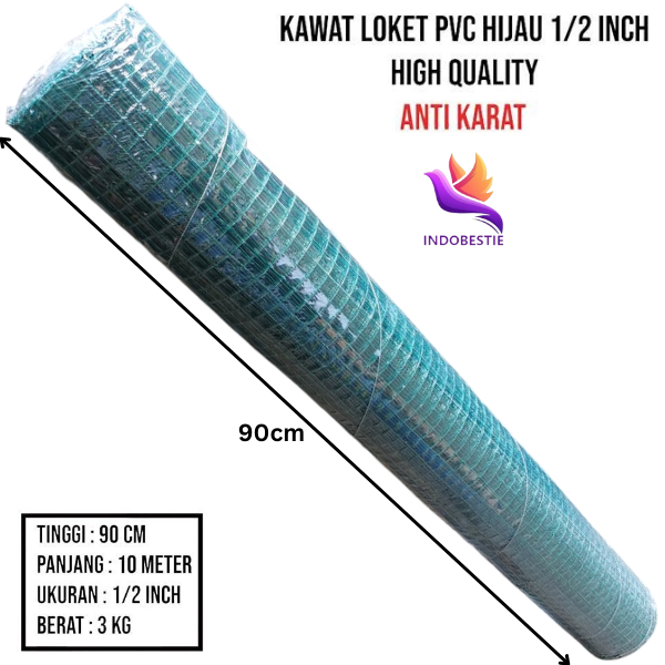 GROSIR Kawat Loket Ram PVC Hijau 1/2 Inch 1 Rol -+10 Meter Lebar 90 cm Ayakan Pasir Kandang Pagar IB