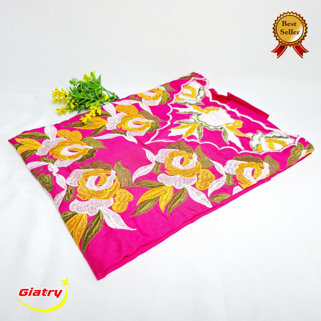 Daster bordir motif bunga daisy/ daster bordir wanita bahan rayon/ daster premium/Daster Polos Bordi