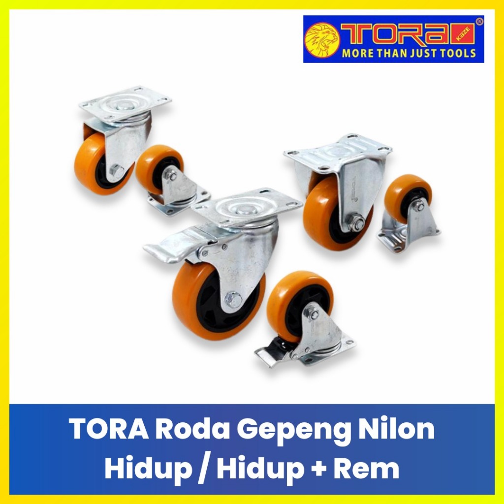 TORA Roda Gepeng Orange Nilon Kualitas Premium 3" | 4" | 5" Inch Hidup Rem Lock System