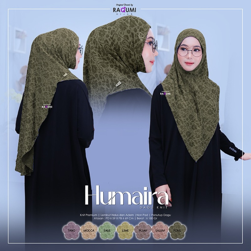 Humaira Hijab Original Raqumi Hijab Knit Premium Hijab Dagu Non Pad Hijab Instant Humaira Raqumi