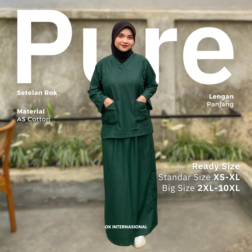 (Pure AS Cotton - Lengan Panjang Setelan Rok) Baju Jaga Ok Oka Scrub Medis Nakes Perawat / Dokter - 
