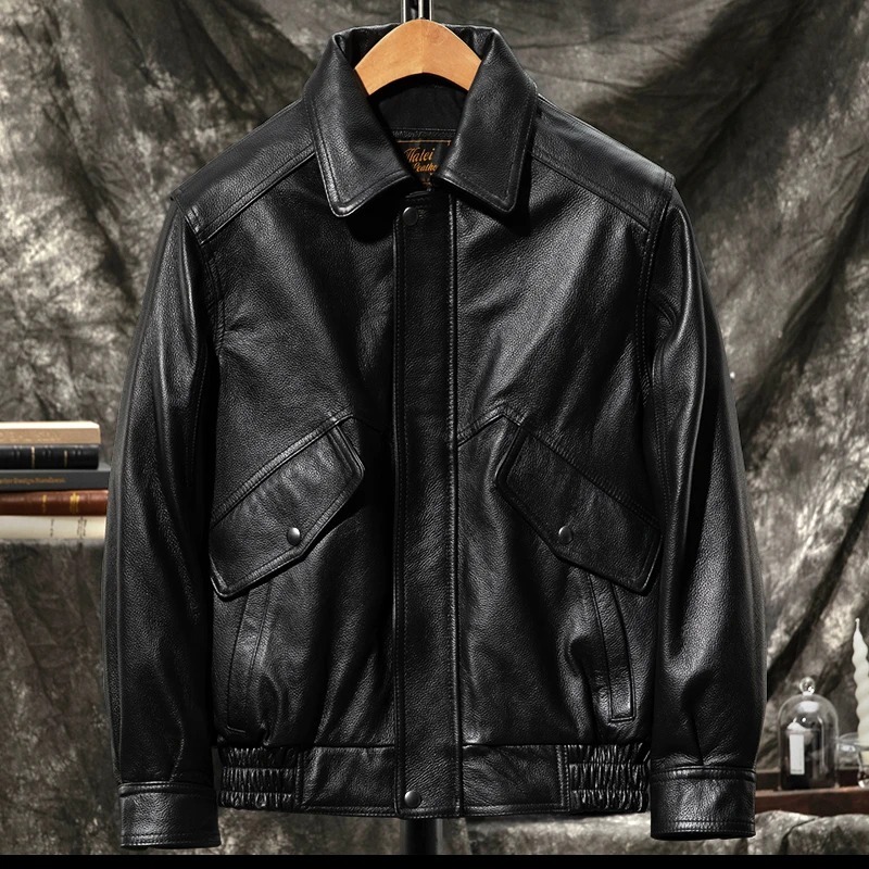 Jaket Kulit Pria Asli Style Bomber Klasik - Pilot Vintage Premium