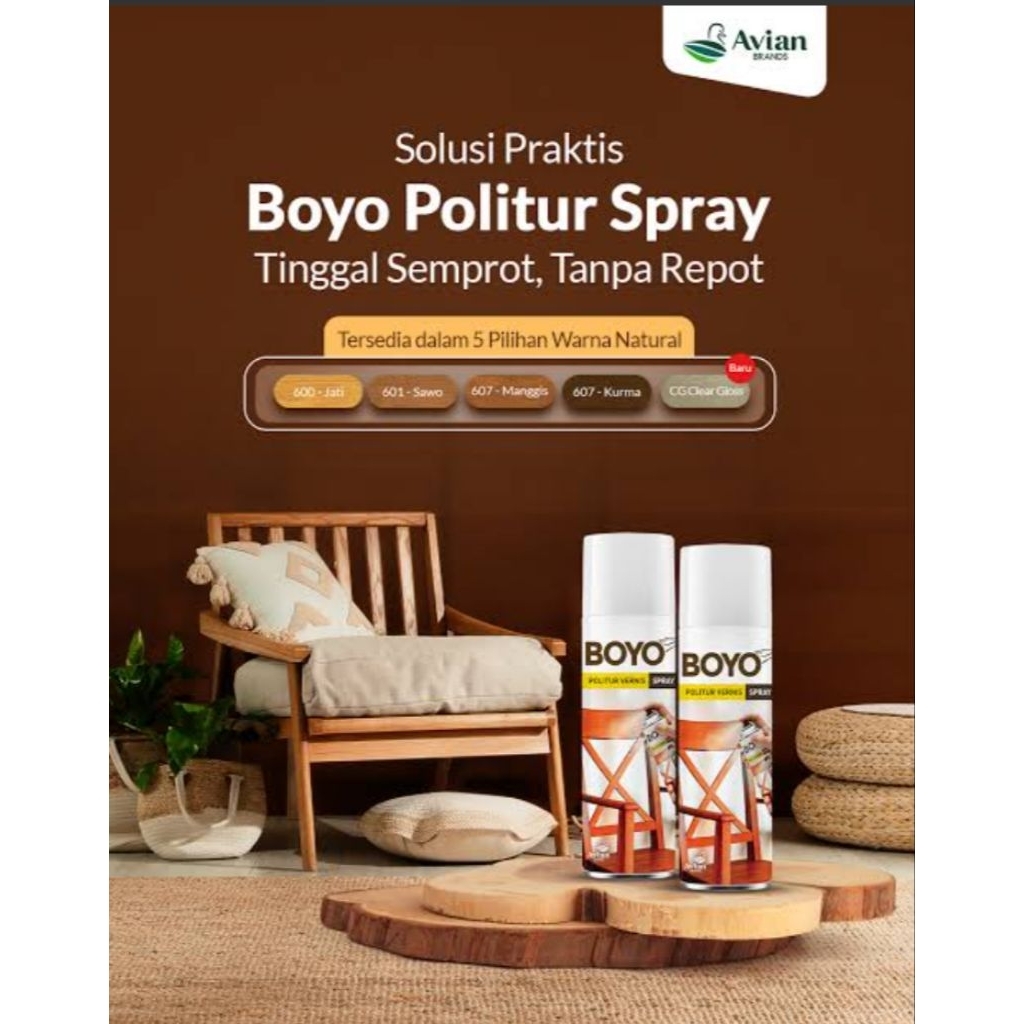 BOYO POLITUR VERNISH SPRAY 400cc TERMURAH ORIGINAL