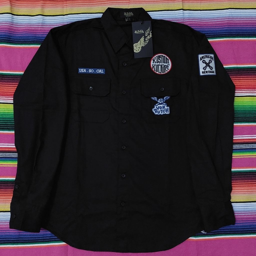 LONG WORKSHIRT - VON DUTCH -  L XXL - ORIGINAL BLACK