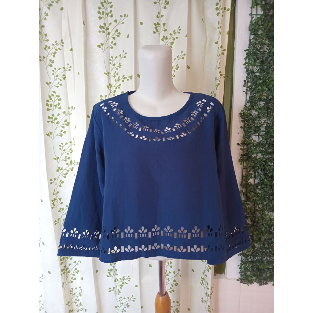 Blouse navy unik wanita lengan panjang