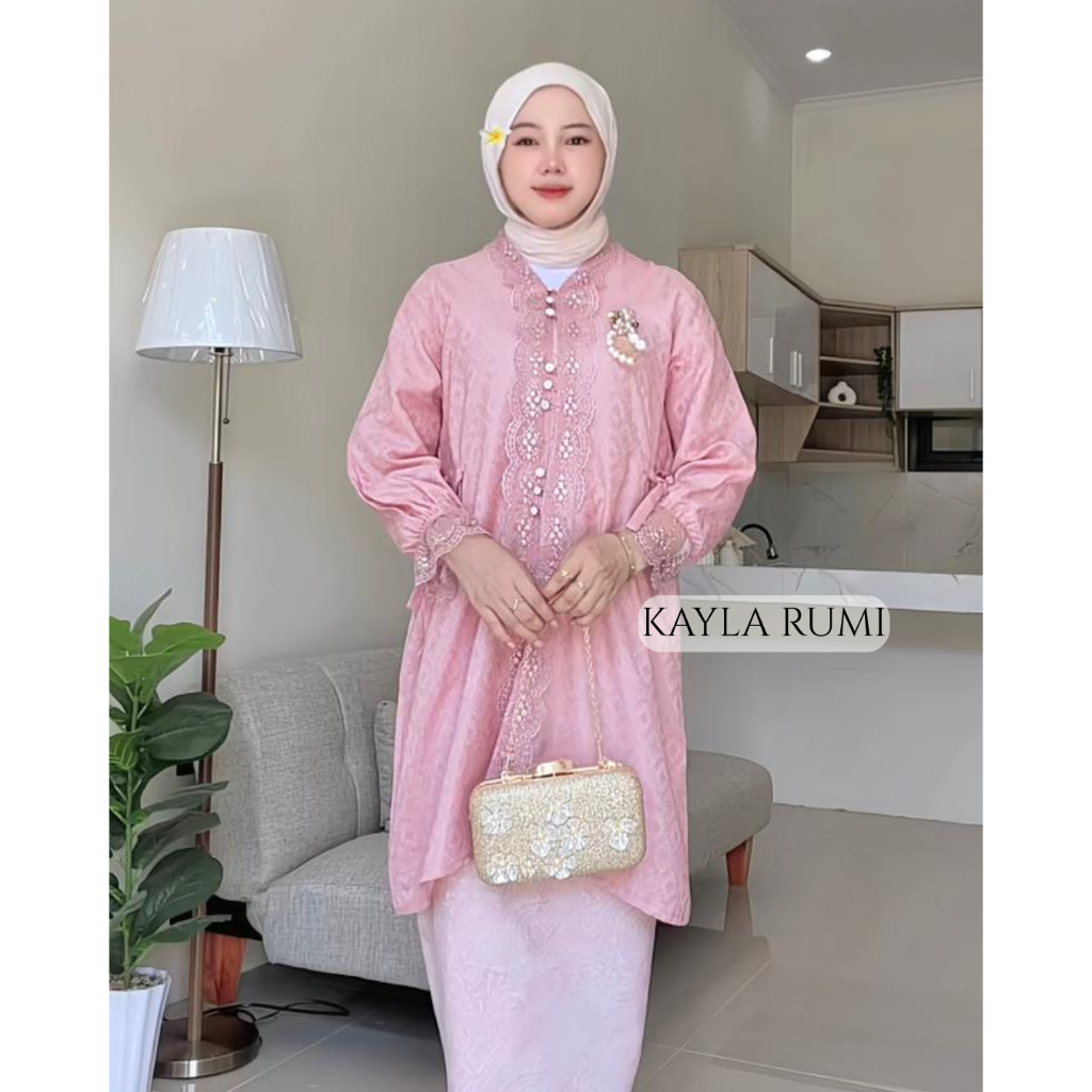 Kalula tunik kebaya modern- One set rok-Tunik wanita-Kebaya polos-Baju atasan wanita-Baju kurung mel