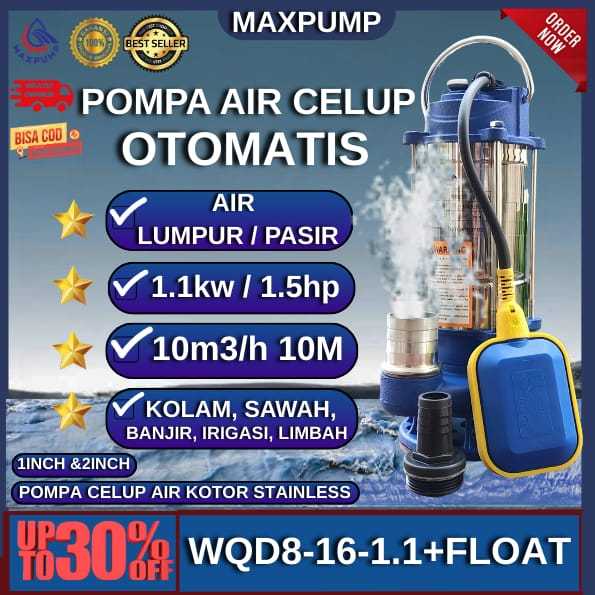MAXPUMP Pompa Celup Air Kotor Otomatis Stainless Steel Submersible Pump 2inc Pompa Kolam lkan Banjir