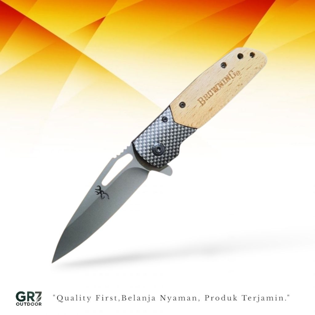 Pisau Survival Lipat Outdoor Browning X28 Gagang Kayu Solid Steel Ergonomis