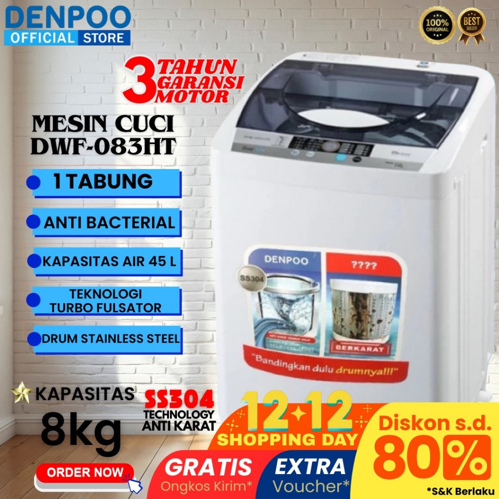 DENPOO MESIN CUCI 1 TABUNG DWF 083 HT - 8 KG